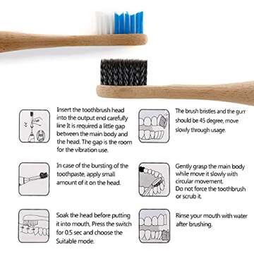 Fayet Bamboo Smart Sonic Electric Toothbrush, IPX8 Waterproof Lightweight Automatic Eco Friendly Electric Toothbrushes 5 Modes