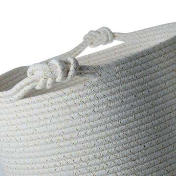 Luxurious Woven Cotton Rope Basket | Decorative, Elegant & Durable Wicker Laundry Bin | Ergonomic & ...