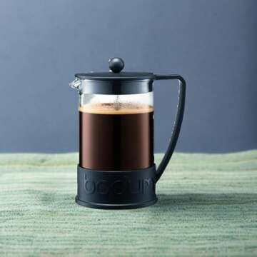 Bodum 51oz Brazil French Press Coffee Maker, High-Heat Borosilicate Glass, Black - Made in Portugal