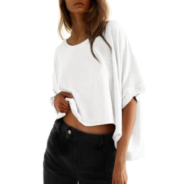 Dokotoo Summer Tops for Women Plus Size Trendy Crop Tops Cute White Oversized Tshirts Short Sleeve S...