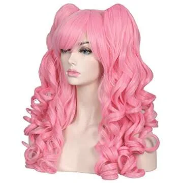 Cute Long Curly Cosplay Wig with Detachable Ponytails