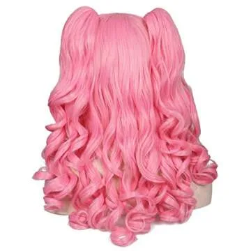 Cute Long Curly Cosplay Wig with Detachable Ponytails