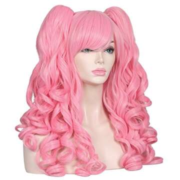 Cute Long Curly Cosplay Wig with Detachable Ponytails