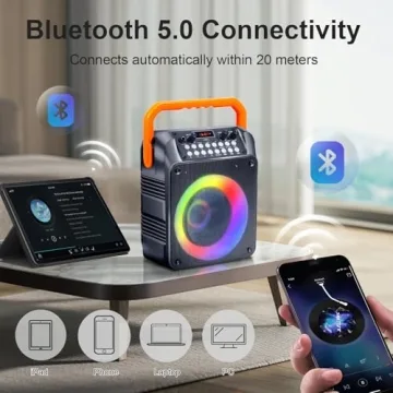 Portable Karaoke Machine with 2 Mics and LED Lights