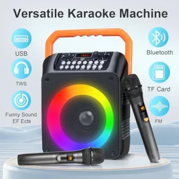 Portable Karaoke Machine with 2 Mics and LED Lights