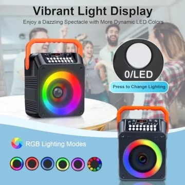 Portable Karaoke Machine with 2 Mics and LED Lights