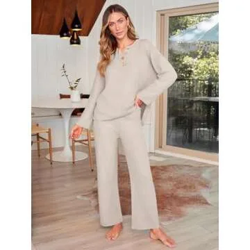 EFAN Womens Lounge Wear Sets Matching 2 Piece Sweatsuits Fall Trendy Sweat Suits Outfits Cozy Knit Sweater Loungewear