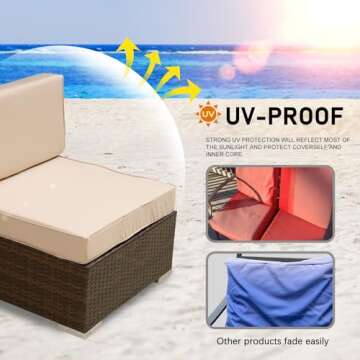 ClawsCover 6Pack Outdoor Seat and Back Cushions Replacement Covers Fit for 3 Pieces 3-Seater Wicker Rattan Patio Furniture Conversation Set Sectional Couch Chair,Light Khaki-Include Cover Only