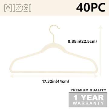 MIZGI Ivory Velvet Hangers 40 Pack,Premium Gold Clothes Hangers Non-Slip Felt Hangers,Sturdy Ivory H...