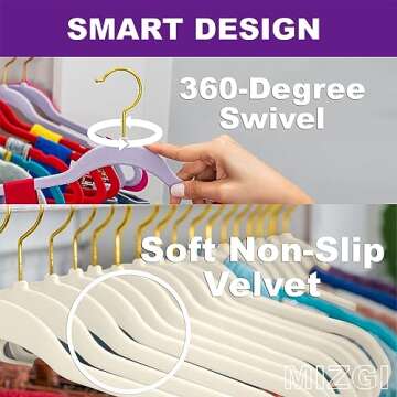 MIZGI Ivory Velvet Hangers - Space Saving and Non-Slip