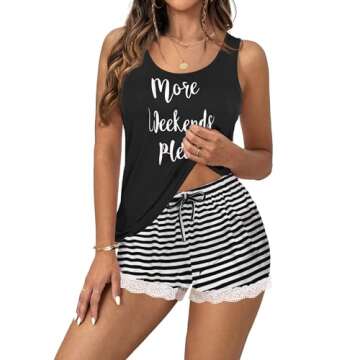 Ekouaer Womens Pajama Sets Sleeveless Tank Top and Shorts Pj Set Lace Hem Sleepwear S-XXXL