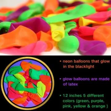 Neon Glow Balloons Glow in the Dark for Glow Party, 12 Inch Neon Latex Balloon for Neon Party Decorations - Glow under Blacklight, 50 Pieces