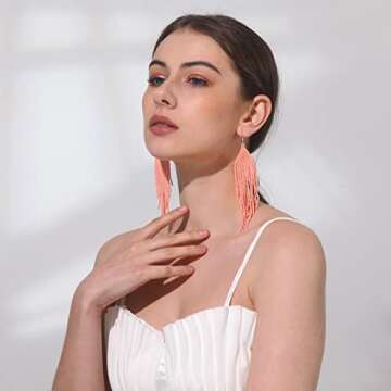 Handmade Beaded Tassel Earrings for Women - Boho Design