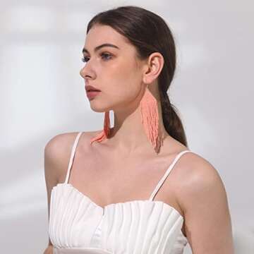 Handmade Beaded Tassel Earrings for Women - Boho Design