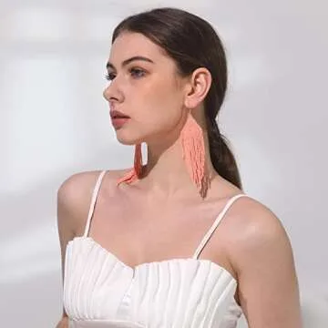 Handmade Beaded Tassel Earrings for Women - Boho Design