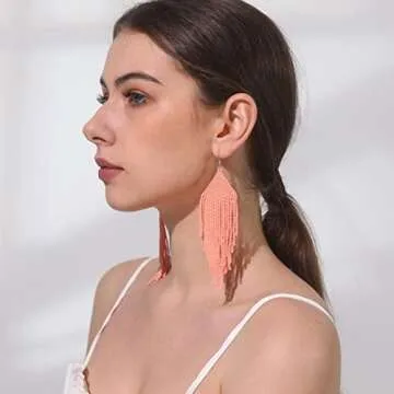 Handmade Beaded Tassel Earrings for Women - Boho Design