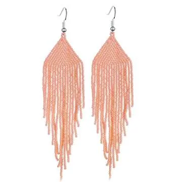 Handmade Beaded Tassel Earrings for Women - Boho Design