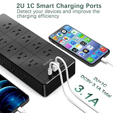 23-in-1 Power Strip 20 Outlets 3 USB Ports Surge Protector