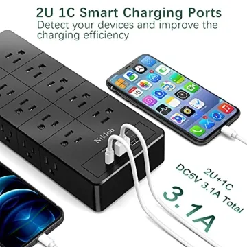 23-in-1 Power Strip 20 Outlets 3 USB Ports Surge Protector