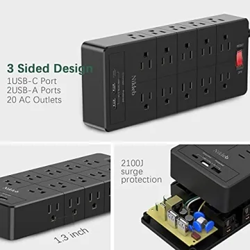23-in-1 Power Strip 20 Outlets 3 USB Ports Surge Protector