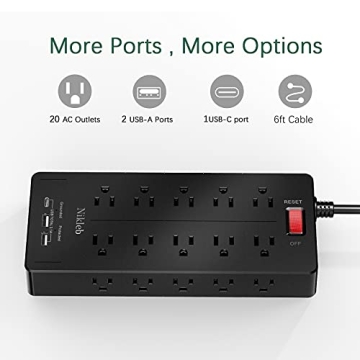23-in-1 Power Strip 20 Outlets 3 USB Ports Surge Protector