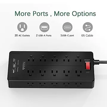 23-in-1 Power Strip 20 Outlets 3 USB Ports Surge Protector