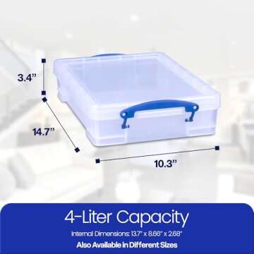 Really Useful Box 4C Plastic Stackable Storage Container with Snap Lid and Built In Clip Lock Handle...