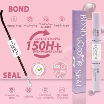 uCoolme Eyelash Glue and Lash Bond & Seal Waterproof, Cluster Lash Glue for Eyelash Extensions, 150Hours Long-Lasting, Non-Irritating, Sleep Proof, 2-in-1 Bond and Seal Lash Glue for Eyelash Cluster