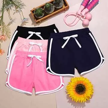 Resinta 4 Pack Girls Athletic Shorts Cotton Workout Shorts Running Gym Shorts Sports Shorts