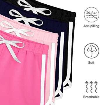 Resinta 4 Pack Girls Athletic Shorts Cotton Workout Shorts Running Gym Shorts Sports Shorts