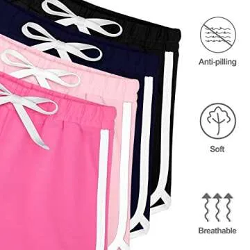 Resinta 4 Pack Girls Athletic Shorts Cotton Workout Shorts Running Gym Shorts Sports Shorts