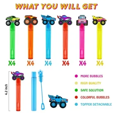 Monster Truck Bubble Wands Set for Kids Party Favors