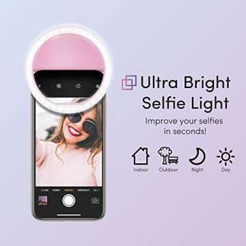 TALK WORKS Selfie Ring Light Compatible w/iPhone 15/15 Pro/15 Pro Max, 14/14 Plus/14 Pro/14 Pro Max, 13/Mini/Pro/Pro Max, Android, iPad, Laptop - Clip On LED Computer Webcam Video Lighting (Pink)