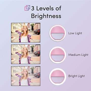 TALK WORKS Selfie Ring Light Compatible w/iPhone 15/15 Pro/15 Pro Max, 14/14 Plus/14 Pro/14 Pro Max, 13/Mini/Pro/Pro Max, Android, iPad, Laptop - Clip On LED Computer Webcam Video Lighting (Pink)