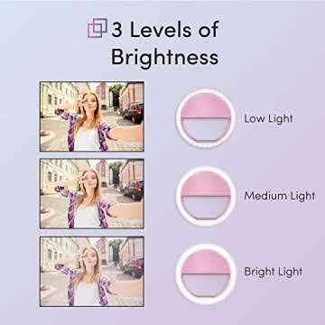 TALK WORKS Selfie Ring Light Compatible w/iPhone 15/15 Pro/15 Pro Max, 14/14 Plus/14 Pro/14 Pro Max, 13/Mini/Pro/Pro Max, Android, iPad, Laptop - Clip On LED Computer Webcam Video Lighting (Pink)