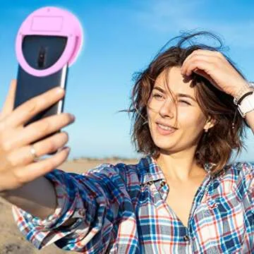 TALK WORKS Selfie Ring Light Compatible w/iPhone 15/15 Pro/15 Pro Max, 14/14 Plus/14 Pro/14 Pro Max, 13/Mini/Pro/Pro Max, Android, iPad, Laptop - Clip On LED Computer Webcam Video Lighting (Pink)