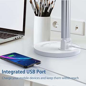 LED Desk Lamp,Eye-Caring Table Lamp with USB Charging Port, Touch Control 5 Modes 7 Brightness Levels, Foldable Office Lamp for Reading, Study, Eye Caring Light, Energy Efficient LED