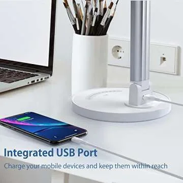 LED Desk Lamp,Eye-Caring Table Lamp with USB Charging Port, Touch Control 5 Modes 7 Brightness Levels, Foldable Office Lamp for Reading, Study, Eye Caring Light, Energy Efficient LED