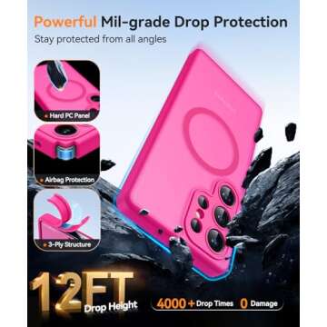 CANSHN Designed for Samsung Galaxy S25 Ultra Case (2025) [Full Camera Protection] [Compatible with Magsafe] Translucent Matte Back Protective Phone Cover, Hot Pink