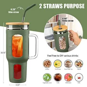 VOKOVO 46oz Tumbler with Bamboo Lid, Straw & Handle