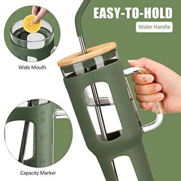 VOKOVO 46oz Tumbler with Bamboo Lid, Straw & Handle