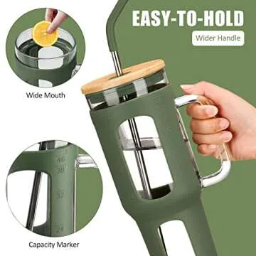 VOKOVO 46oz Tumbler with Bamboo Lid, Straw & Handle