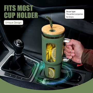 VOKOVO 46oz Tumbler with Bamboo Lid, Straw & Handle