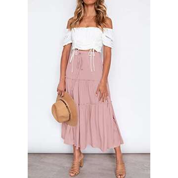 HAEOF Women's Flowy Boho Maxi Skirt with Pockets