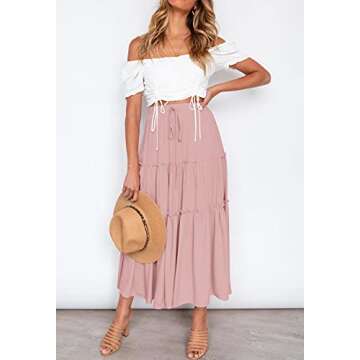 HAEOF Women's Flowy Boho Maxi Skirt with Pockets