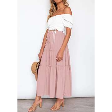 HAEOF Women's Flowy Boho Maxi Skirt with Pockets