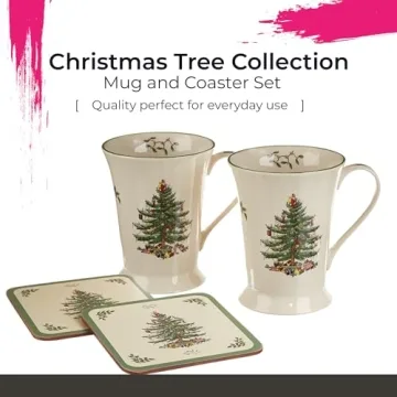 Spode Christmas Tree Mug and Coaster Set for Holiday Joy
