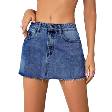 Jumppmile Womens Mini Denim Skirt Mid Waist Mini Dress Jean Skirts Jean Blue Small