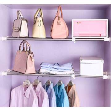 BAOYOUNI Expandable Closet Tension Shelf Rod Organizer Adjustable Storage Rack Heavy Duty Clothes Ha...