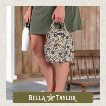Bella Taylor Country Floral Feedsack Collection, Quilted Cotton Food Safe PEVA Lined Lunch Tote for ...